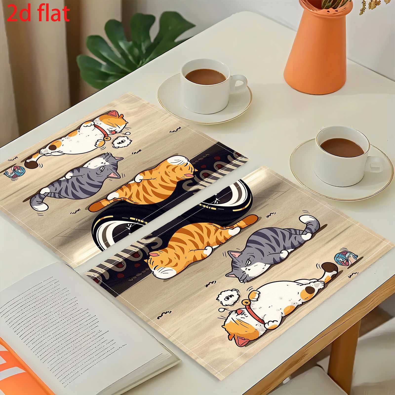 Lot de 4 sets de table chat cartoon, nappes de table douces_voghion.com