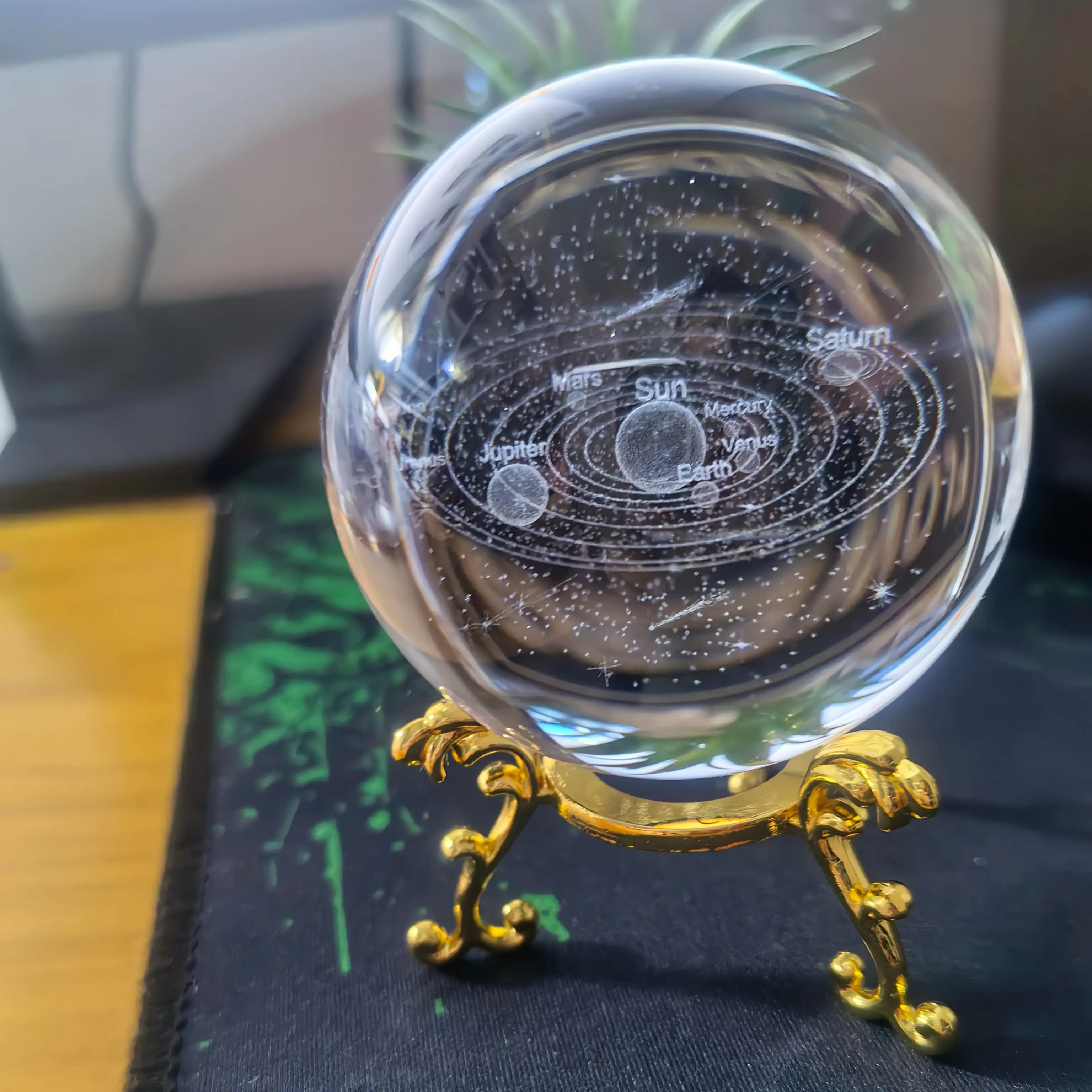TEMU Solar System Starry Sky Crystal Ball Ornament With Metal Stand, 3d Engraved Home Office Decoration, Desktop Display, Birthday Gift For Girls, ,