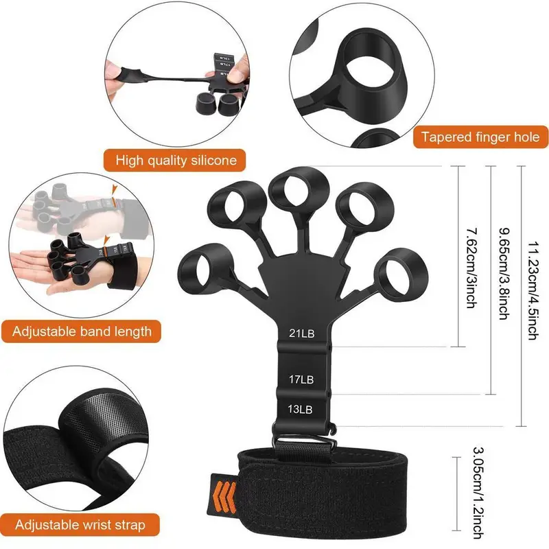 silicone strengthener grip strengthener finger exerciser hand strengthener finger flexible grip strengthener adjustable and extension grip strength training fitness equipment for athletes guitarists pianists black uncharged silicone details 3
