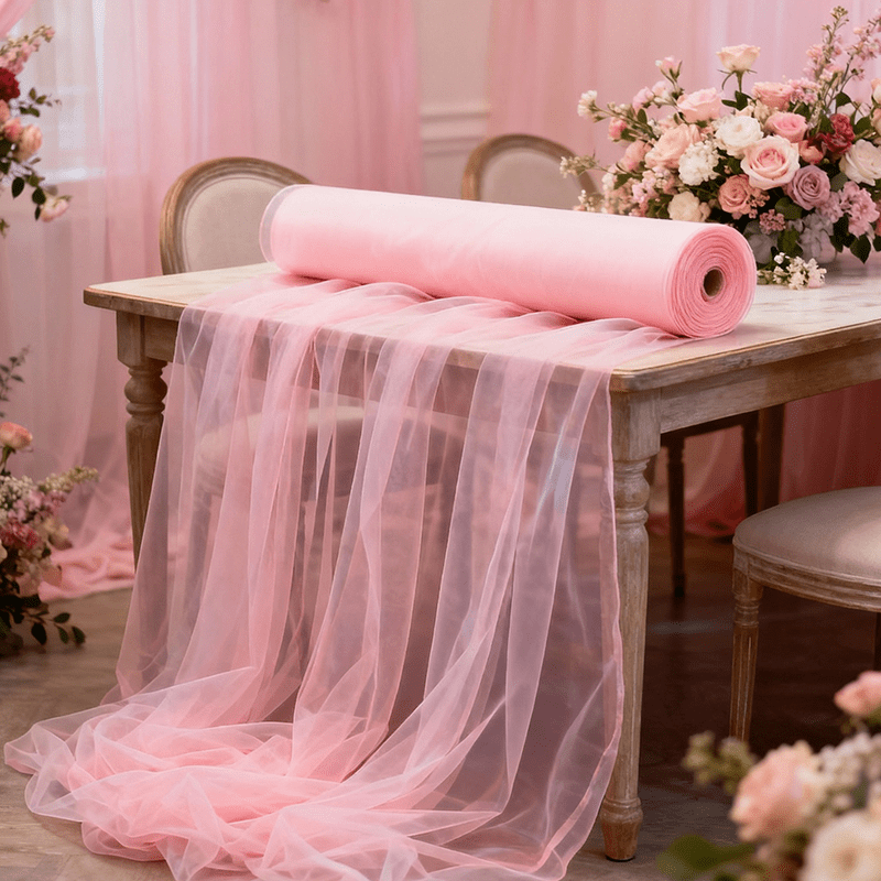 TEMU 1 Roll Of 50m Extra-long Pink Mesh Tulle Netting, For Romantic Events, Valentine's Day Diy Weddings, Wedding Arch Decorations, Anniversary