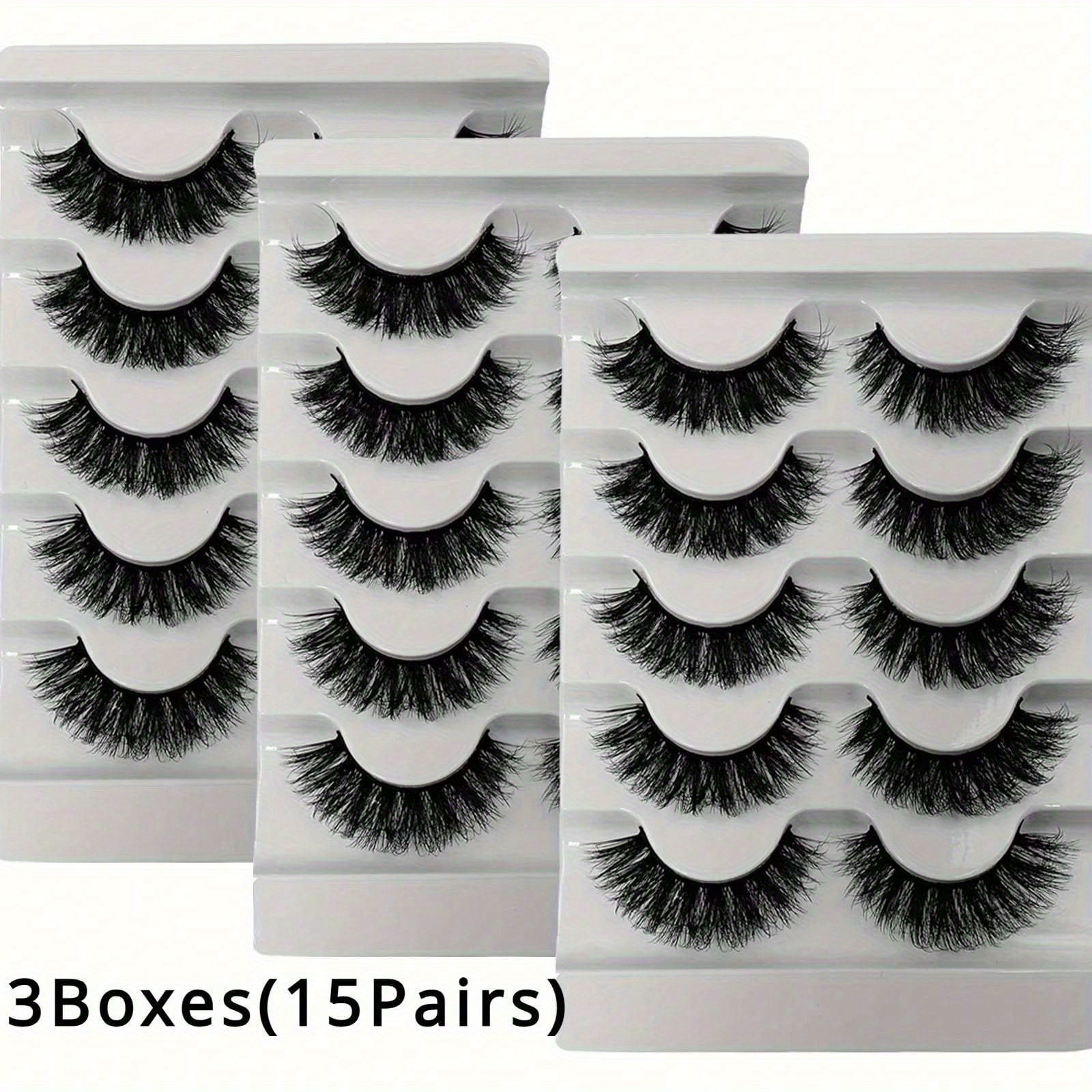 TEMU 3boxes (15pairs) Fluffy Thick Lashes Full Strip Lashes Fluffy 3d Fake Lashes Makeup Messy False Eyelashes