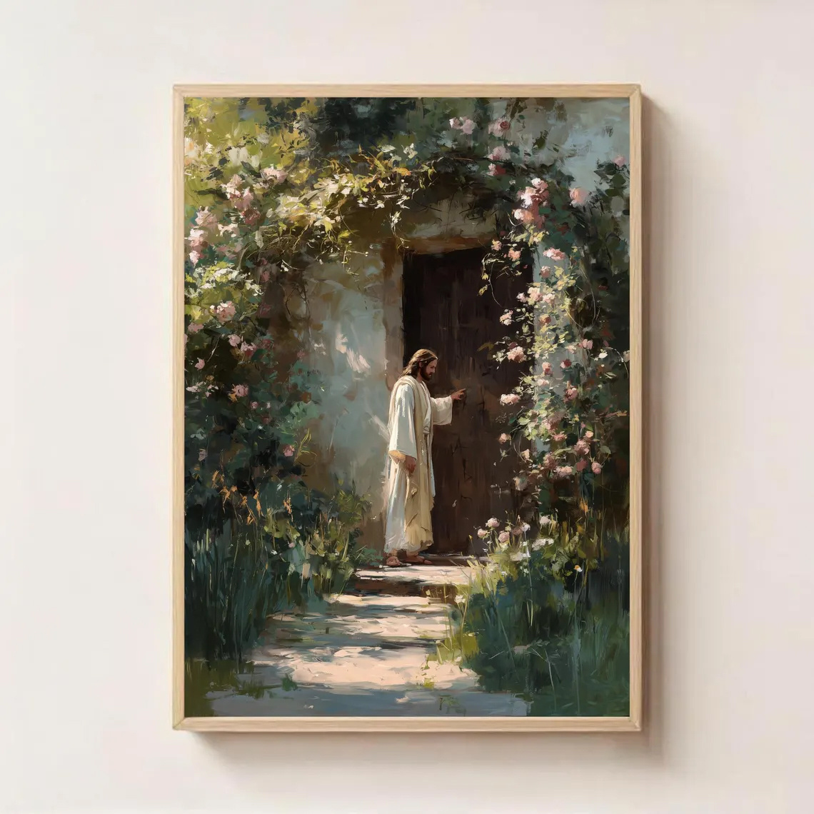 TEMU 1pc Jesus On Door Bible Verse Wall Art - Vertical Christian Religious Canvas Painting, Jesus Poster For / Room Decor, Unframed Spiritual