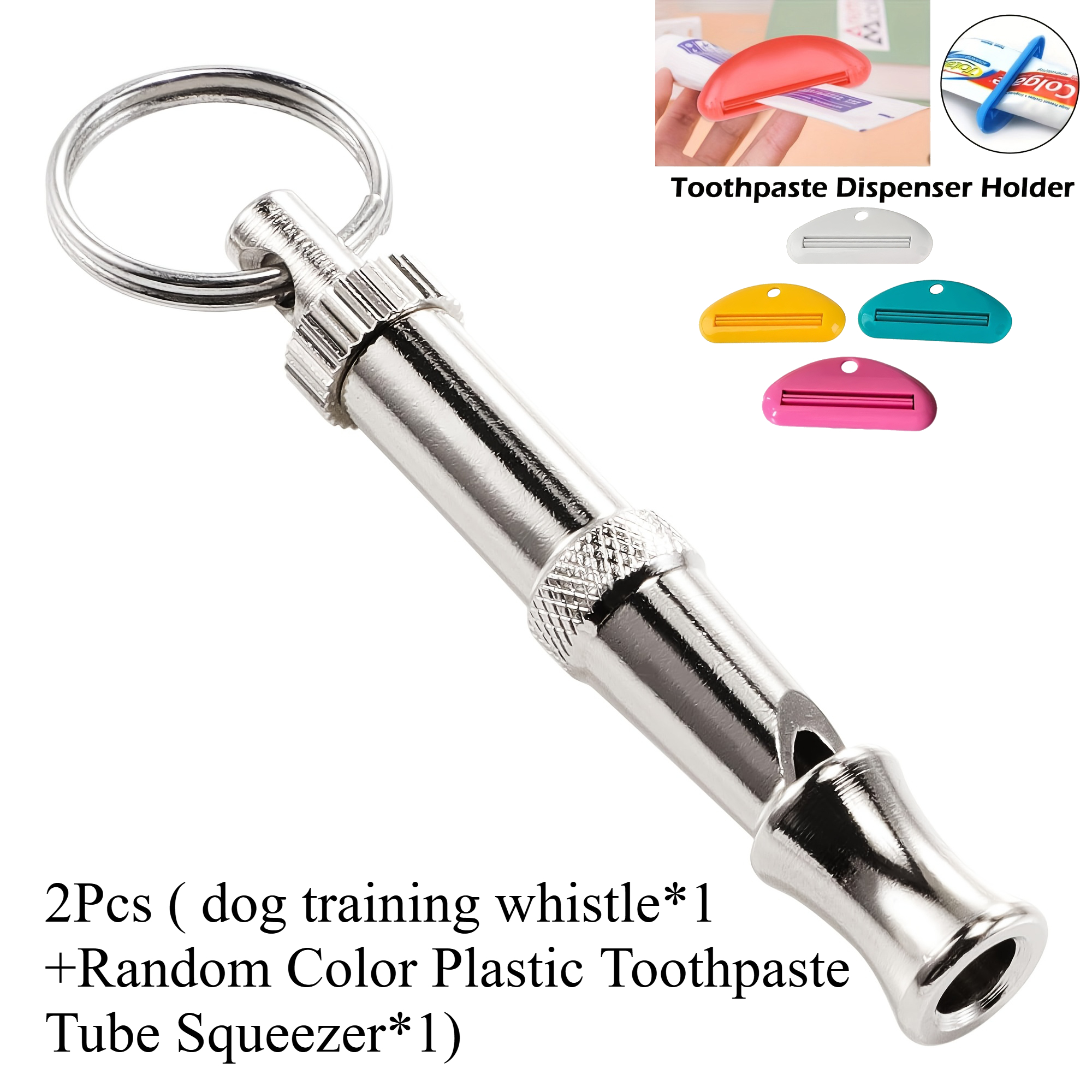 TEMU 2 pezzi (Fischietto per addestramento cani X 1 e Spremi di dentifricio in plastica color casuale X 1), Fischietto per addestramento cani,