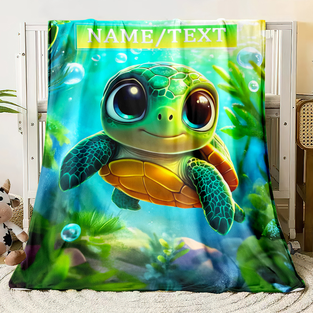 TEMU Custom 1pc Personalized Name/text Cartoon Blanket - Lightweight Flannel Throw For Travel, Living Room, Office, Sofa, And Bed - Digital Printing