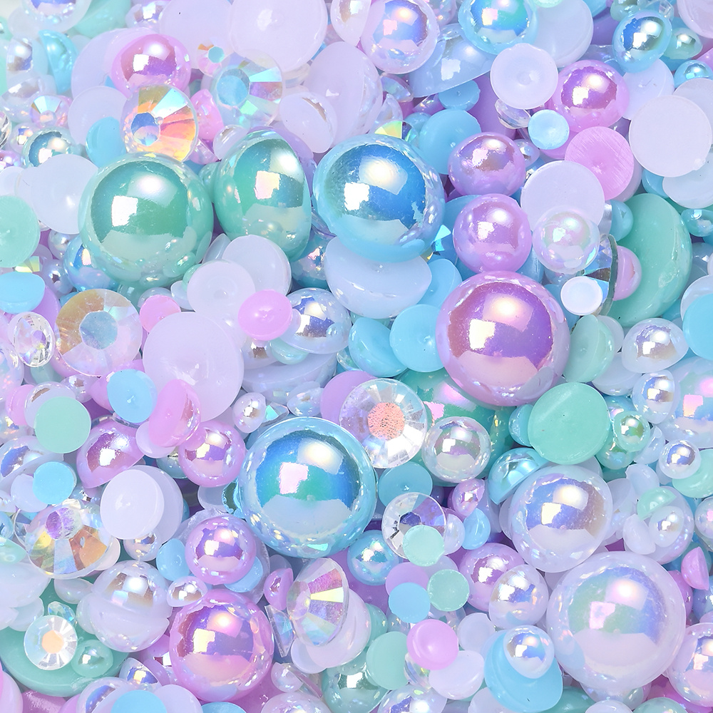 TEMU 2d Flat, Neovivi 700pcs (30g) Ab Flatback Half-round Beads - 3-10mm Mix Size Iridescent Acrylic Beads For Jewelry Making, Nail Art, Wedding
