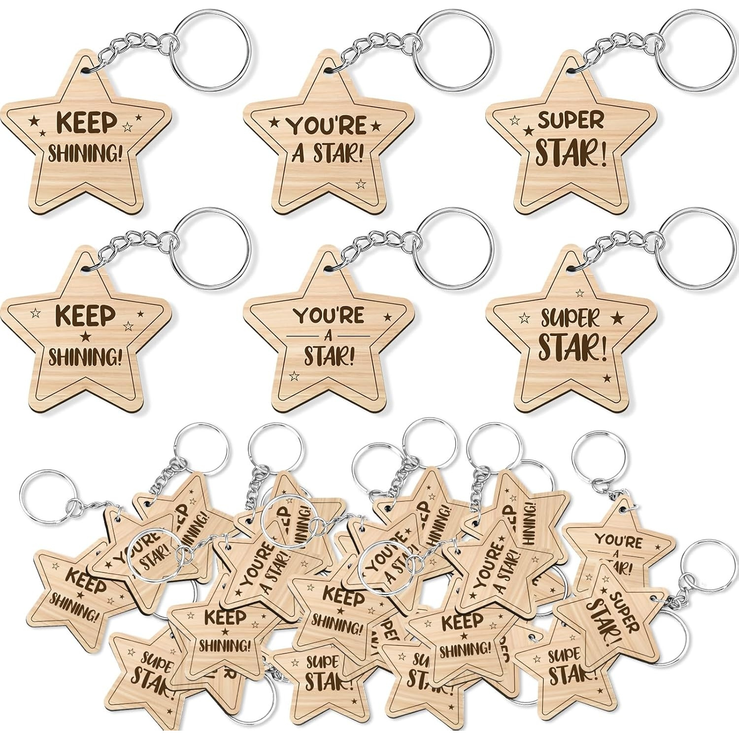 TEMU 2d Flat, 36pcs Star Keychains In Bulk You're Keychains Inspirational Wooden Gifts For End-of-year Student Graduation Class 2026 And , Employee