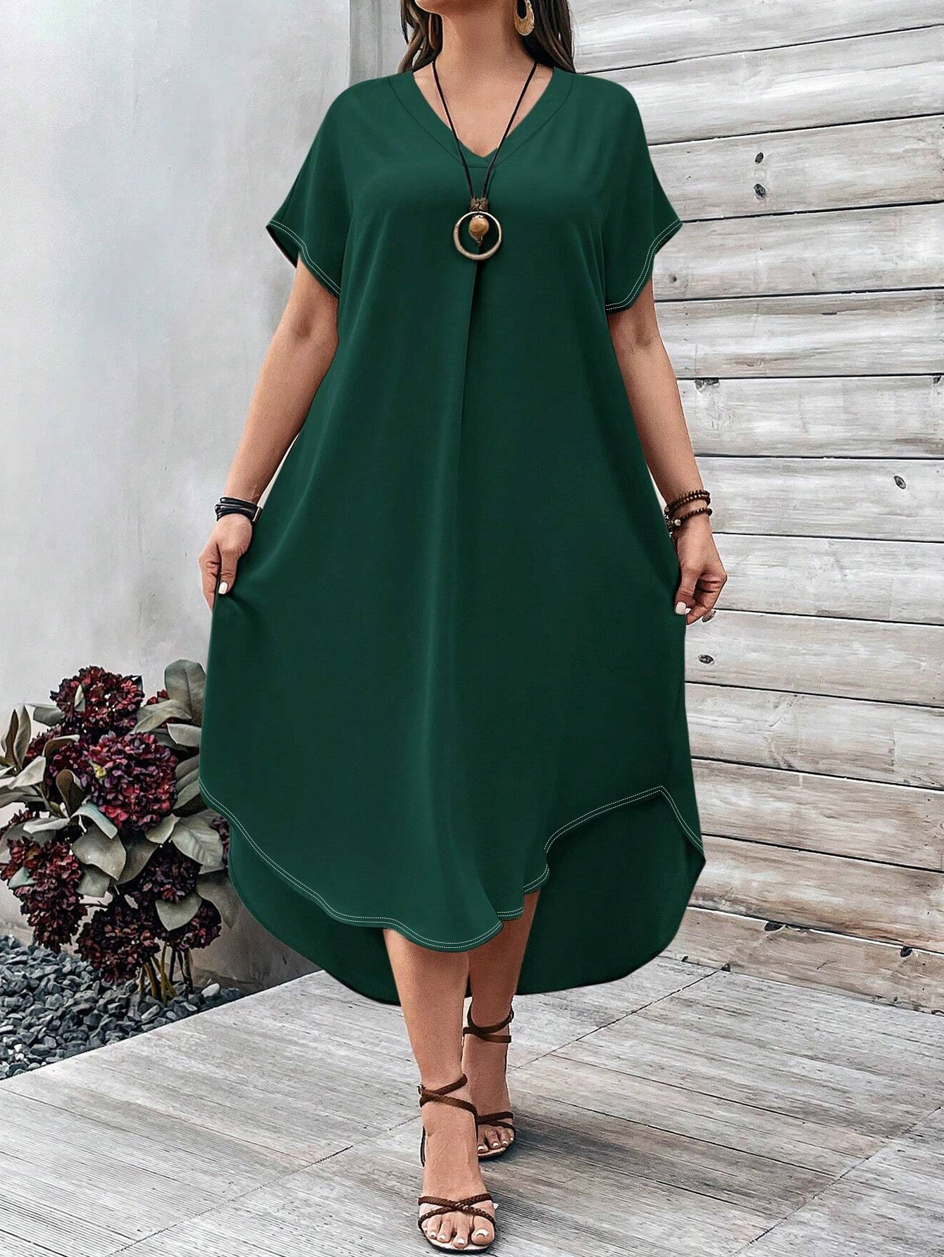 dark green wedding guest dress with sleeves PinkBlush Olive Green Draped 3/4 Sleeve Maternity Maxi Dress main image 0