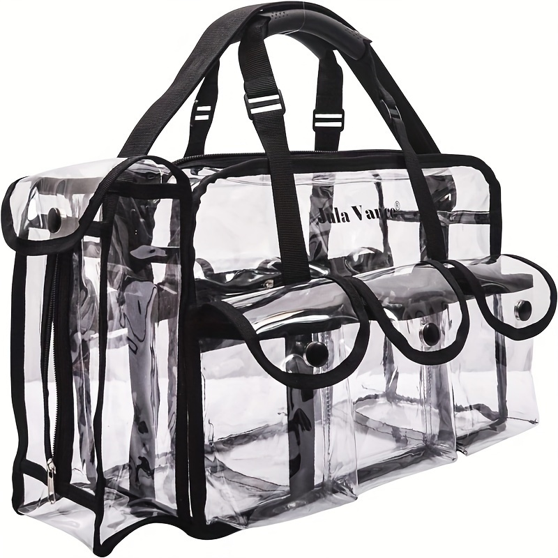 TEMU Professional Transparent Pvc Makeup Tool Large Capacity Storage Bag Mua Carrying All Artists Transparent Vinyl Travel Makeup Bag With 6 External