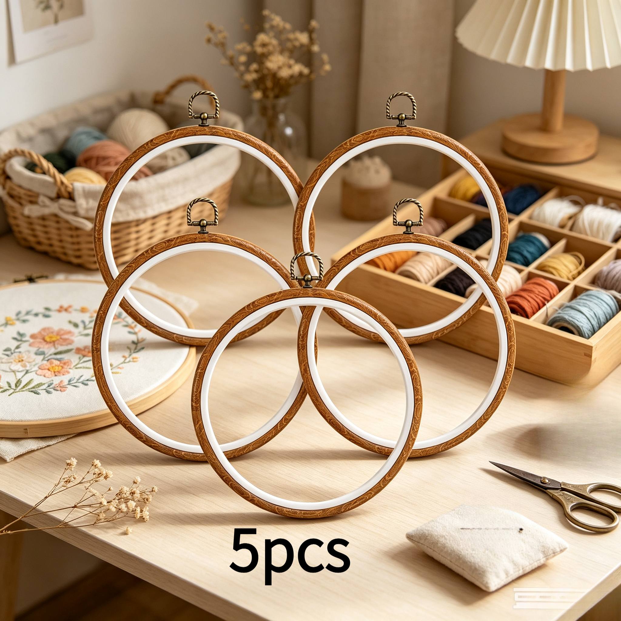 TEMU Embroidery Supplies, Set Of 5 8-inch Round Wood For Cross Stitch Hoops, Double-ring Fabric Holders For Cross Stitch Creation And Wall Hanging