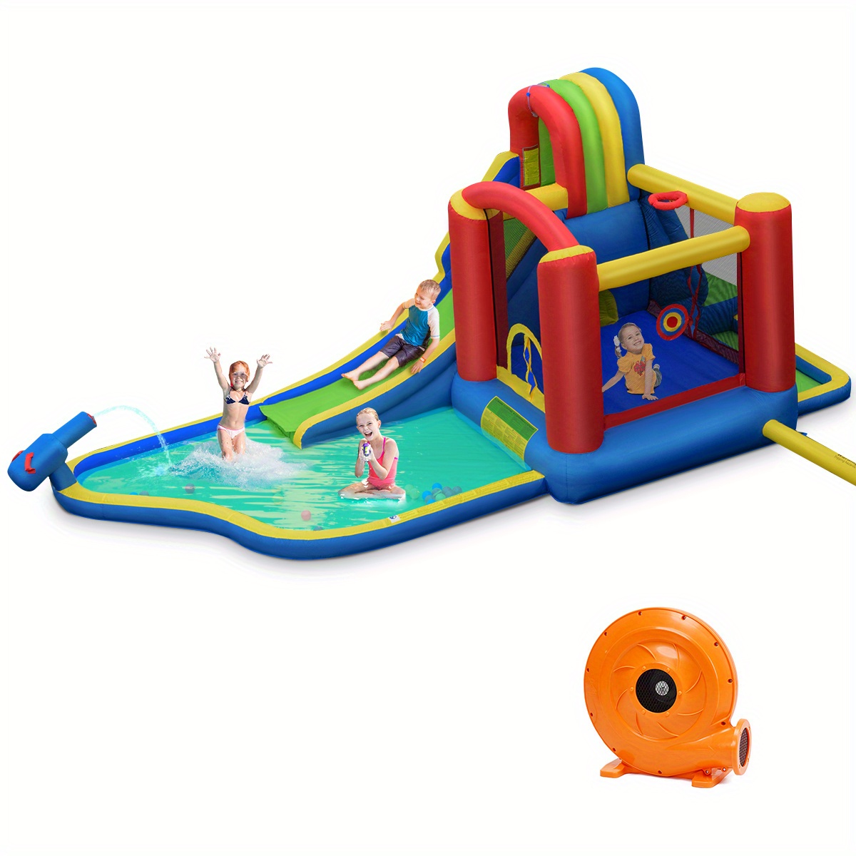 TEMU Costway Inflatable Water Slide Park, Inflatable Bounce House W/ , Climbing Wall, Trampoline &, For Kid Aged 3, Including Carry Bag, Repairing