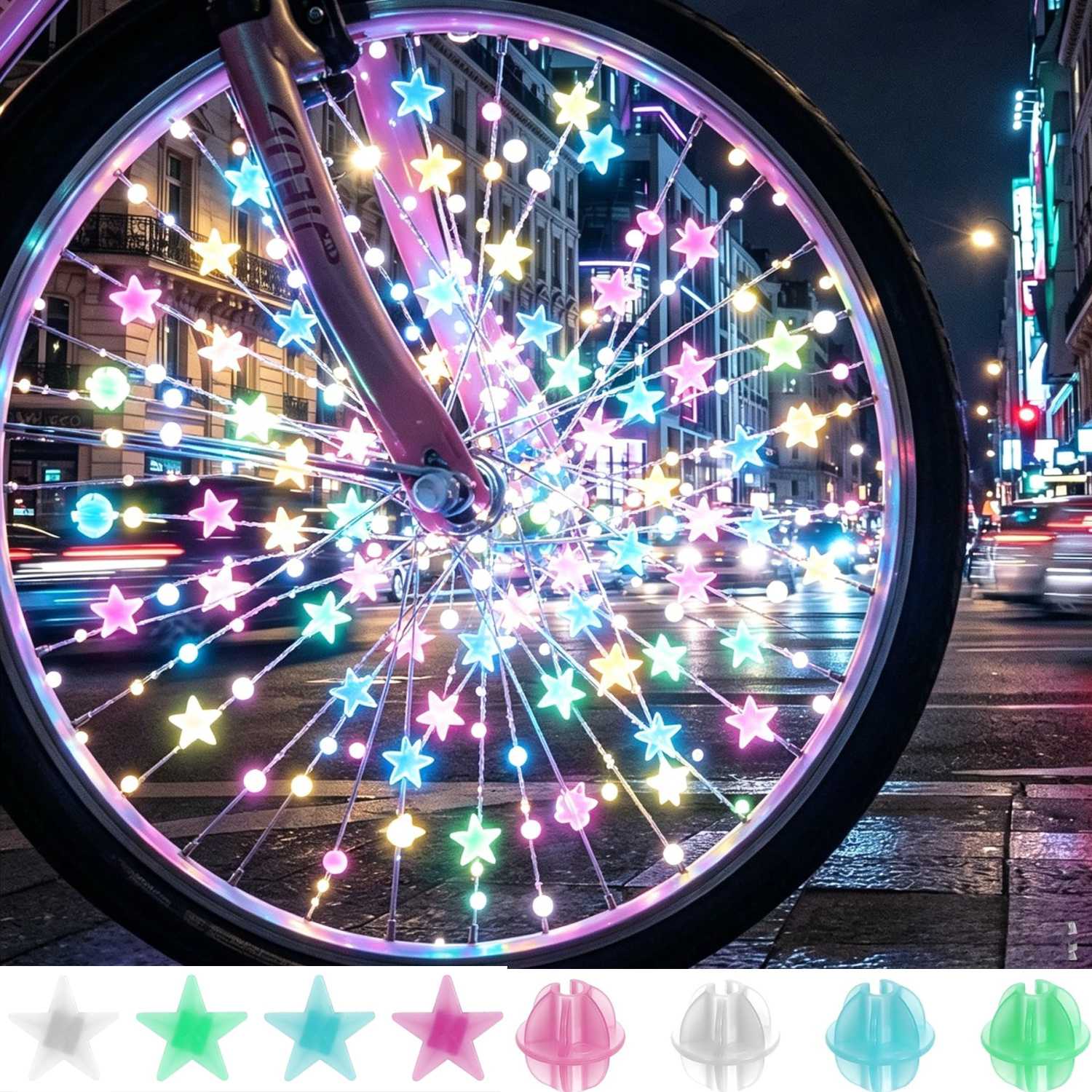 TEMU 180 pièces de perles pour de vélo phosphorescentes, perles en plastique colorées, cache-, décorations pour lumières de roue de vélo, accessoires