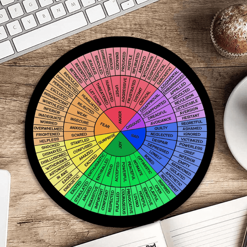 TEMU 2d Flat Emotion Wheel Mouse Pad, Cute And Fun Theme Desktop Computer Accessory, Holiday Gift For Or , Colorful Gradient Design Emotions, 2d , 2d