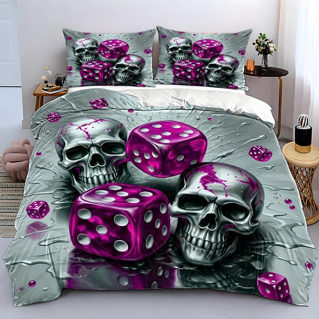 TEMU 3pcs Dice Print Duvet Cover Set, Bedding (1 Duvet Cover   2 Pillowcases), Suitable For , Machine Washable, Invisible Zipper Design, Queen Size