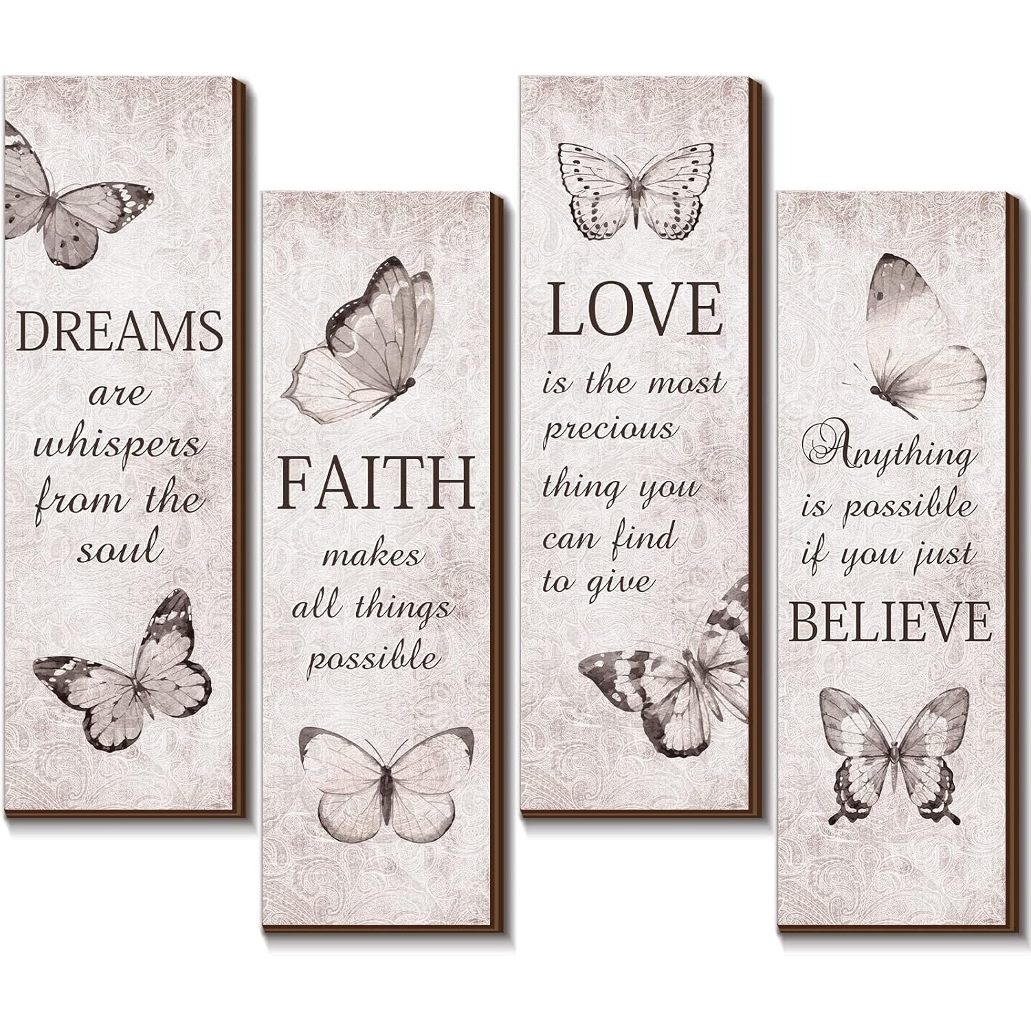 TEMU Wall Decor 4pcs Set, Featuring Inspirational Quotes About Faith, , And Love, Made Of Wood, Suitable For Bathroom And Bedroom Home Decor