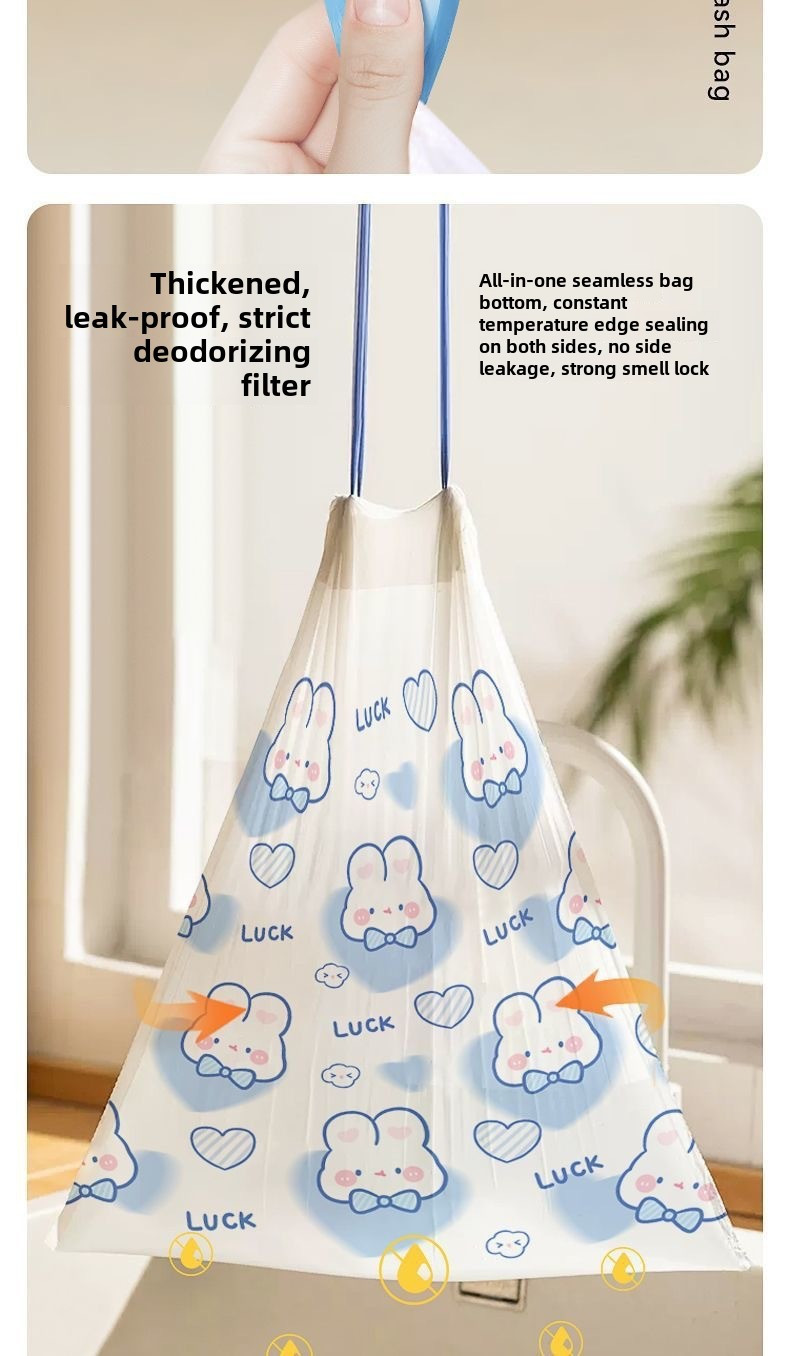   pack cute rabbit print drawstring trash bags disposable plastic garbage bags for kitchen multipurpose household use thickened design details 9