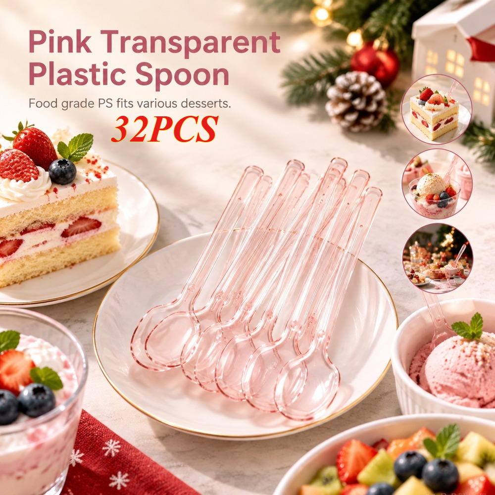 TEMU 32 cuillères en plastique rose PS pour , dessert et fête