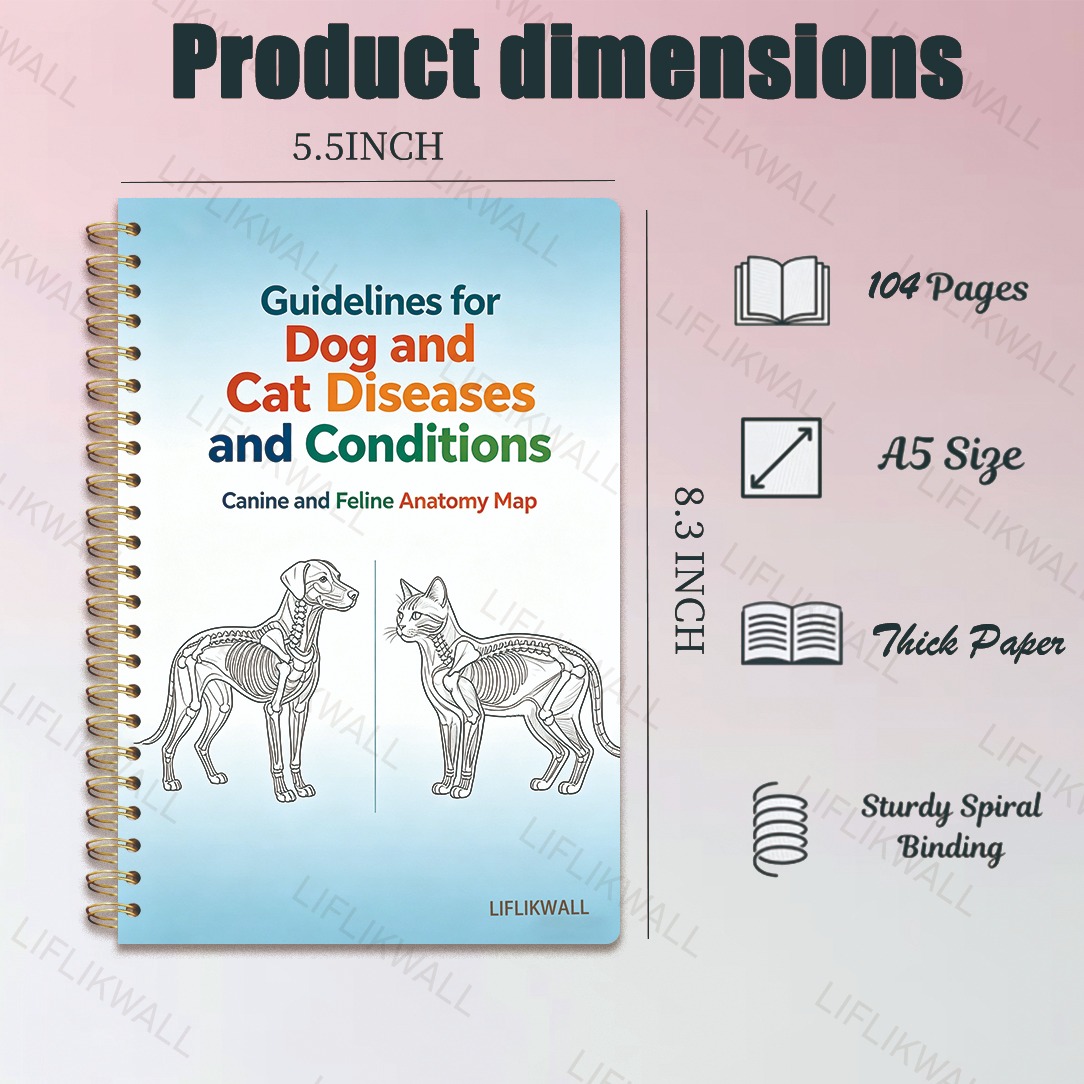 LIFLIKWALL Veterinary Anatomy & Disease Notebook - Spiral Bound Suitable for Dogs and Cats Book with Anatomy Charts, Reference Guide for Vet Students, Compact Size Planner Journal for Veterinary Practice Supplies