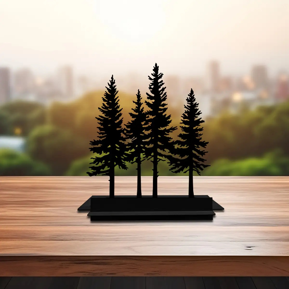 TEMU 1pc Black Metal Pine Wall/tabletop Decor - Heavy-duty Iron Minimalist Modern Indoor/outdoor Decoration, Topper For Shelf, Desk, Mantel, Entryway