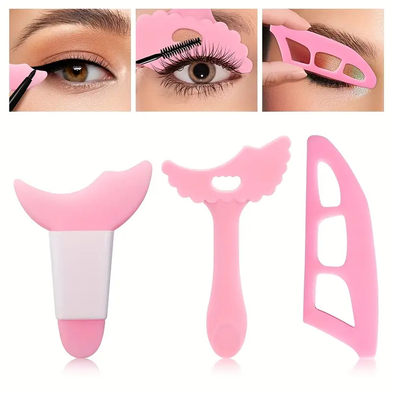 3pcs/set Eye Makeup Assistant Toolkit, Mascara Applicator, Eyeliner And Eyeshadow Stamp Template, Suitable For Beginners To Quickly Apply Makeup And