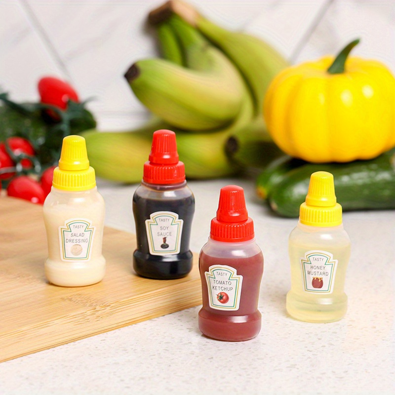 TEMU 4er-Set Mini-Druckknopf-Soßenflaschen - Auslaufsicher, Wiederverwendbare Plastikbehälter für Ketchup, Salatdressing & Mehr - 0.75oz Tragbare