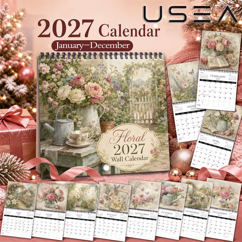 TEMU Wall Calendars2027 Wall Calendar, 12-month Monthly Planner, Botanical Floral Farmhouse Hanging Calendar With Twin Wire Binding, 8.3x8.3 Inch, Us