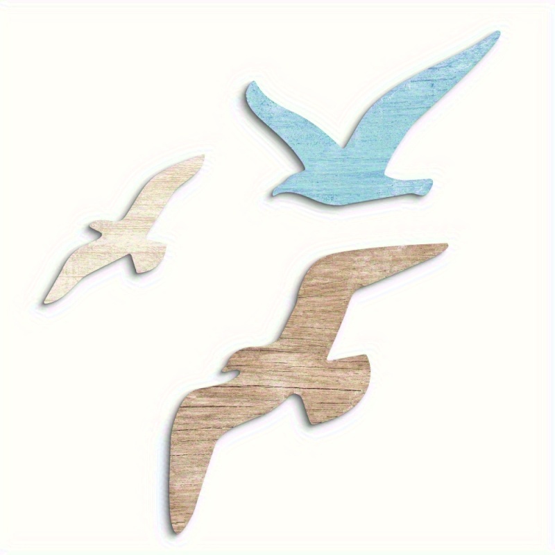 2d Flat Printing, 3pcs, Wooden Decorative Plaque Nautical Style Seagull Elements, Living Room Bar Hotel Beach House, Gift - Wall Hanging, No Text, 2d Flat