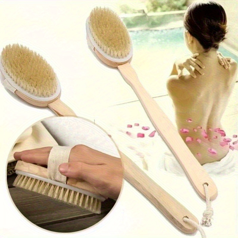 1pc wooden detachable extended handle body brush hypoallergenic exfoliating massage brush for back sensitive light beige no fragrance battery free bath shower tool back scrubber for shower ergonomic bath tool durable bath accessory Product details 0