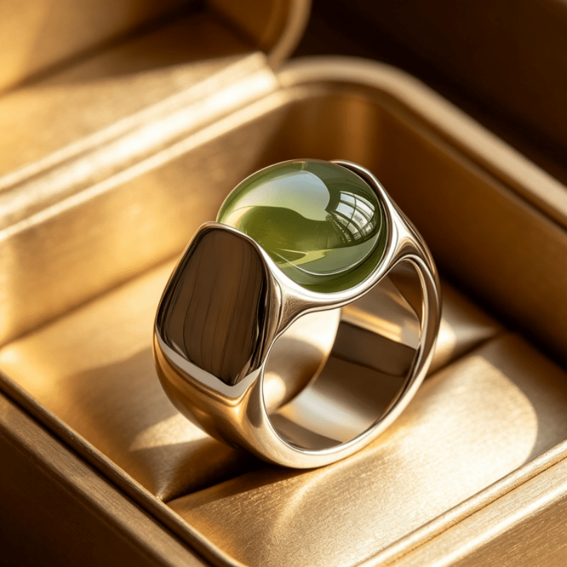 TEMU 1pc Vintage Polished Copper Ring, Green Synthetic Zirconia Inlaid Ring, Fashion Anniversary Ring For Women, Retro Ring Jewelry, Suitable For