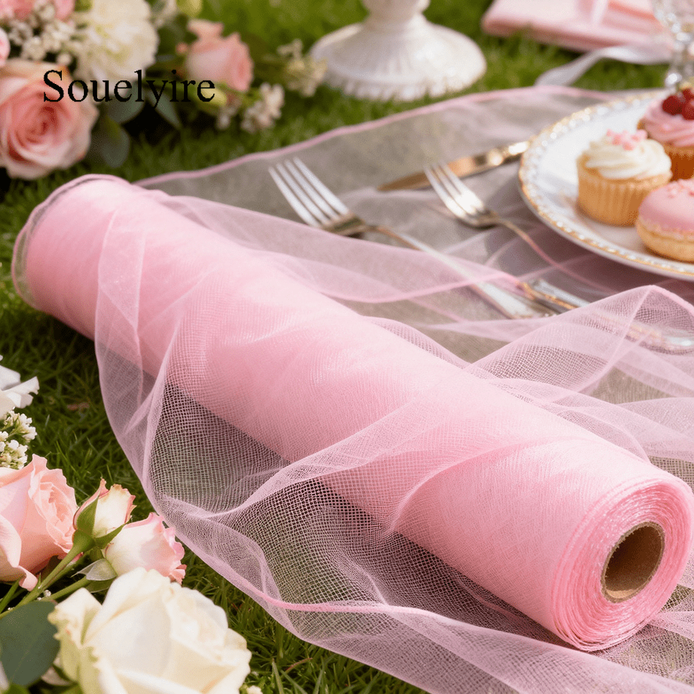 TEMU 1 Roll 50m Large Roll Sheer Tulle Fabric, Light Pink And Light Blue, Soft Flowy Draping Net Mesh For Wedding Arch, Gender Reveal, Baby Shower,