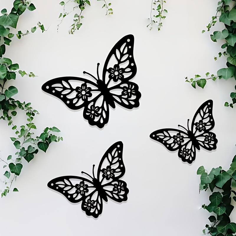 E-shop 2D Flat - 3-teiliges 2D Flat Acryl Schmetterlings-Set für die Wanddekoration im Freien, Exquisite Flügel kombiniert mit floralen Mustern,