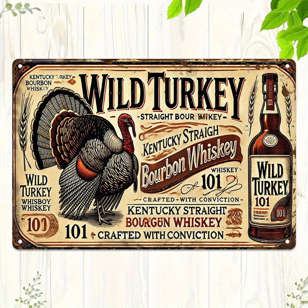 Wild Turkey 101 Straight Bourbon Whiskey Metal Tin Sign Vintage