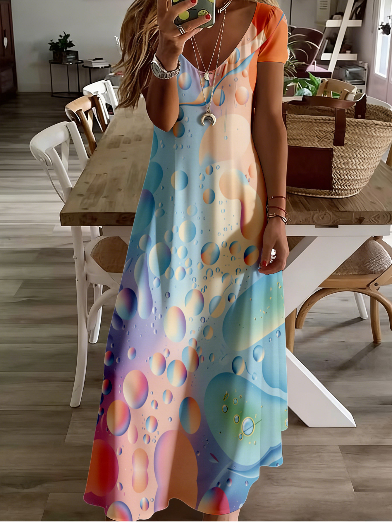 knee length dresses for ladies Floral Maxi Dress with Long Sleeves - Helena