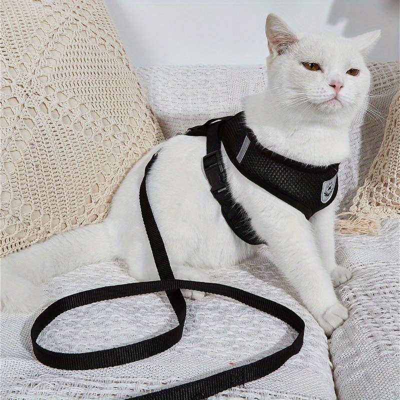 

1pc Whiskerwonders Breathable Polyester Cat Harness And 1pc Leash, Hand Wash Only, Adjustable Pet Supplies For Outdoor Play