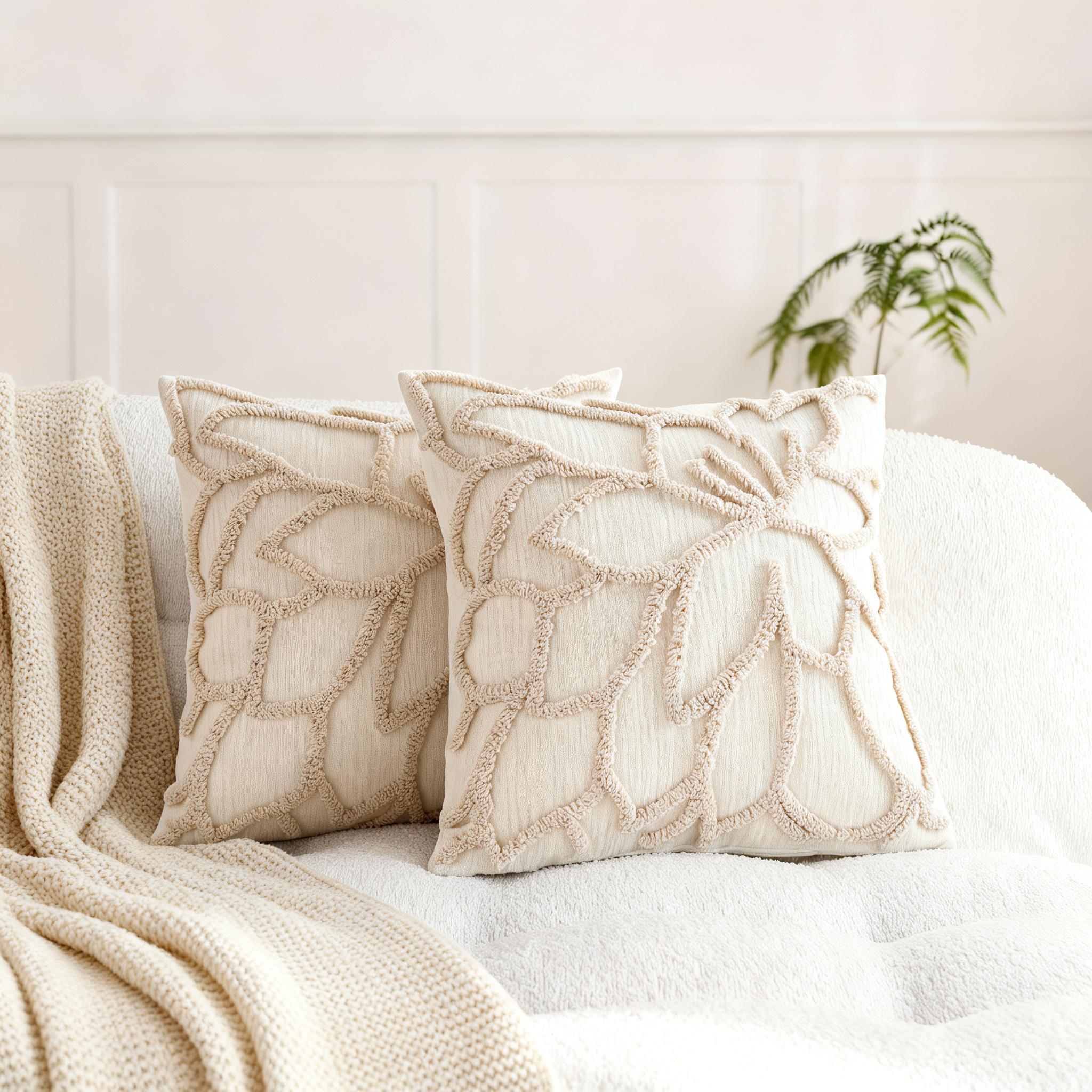 2-Pack Tufted Rose Pillow Covers| Embroidered, Comfortable Polyester Covers with Geometric-Pattern, Zipper Closure, Suitable for Home/Office Use