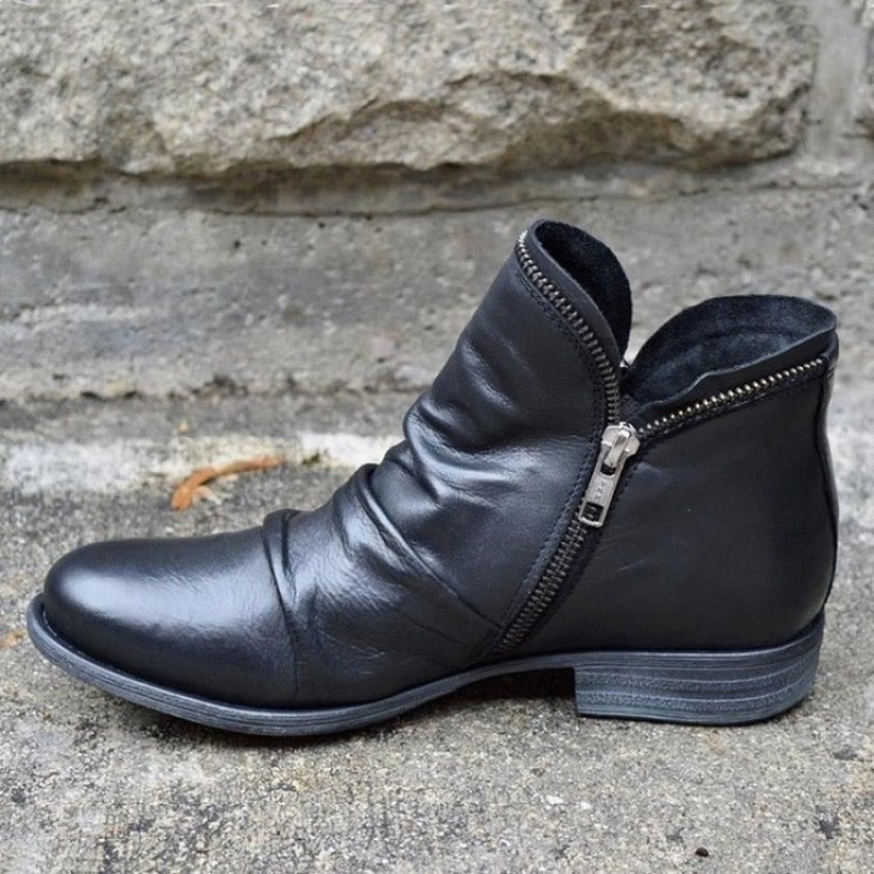Women's Low Heel Round Toe Double Zipper Ankle Boots, Elegant, Fashionable, Comfortable, Versatile And Oversized Women's Boots, Women Shoes