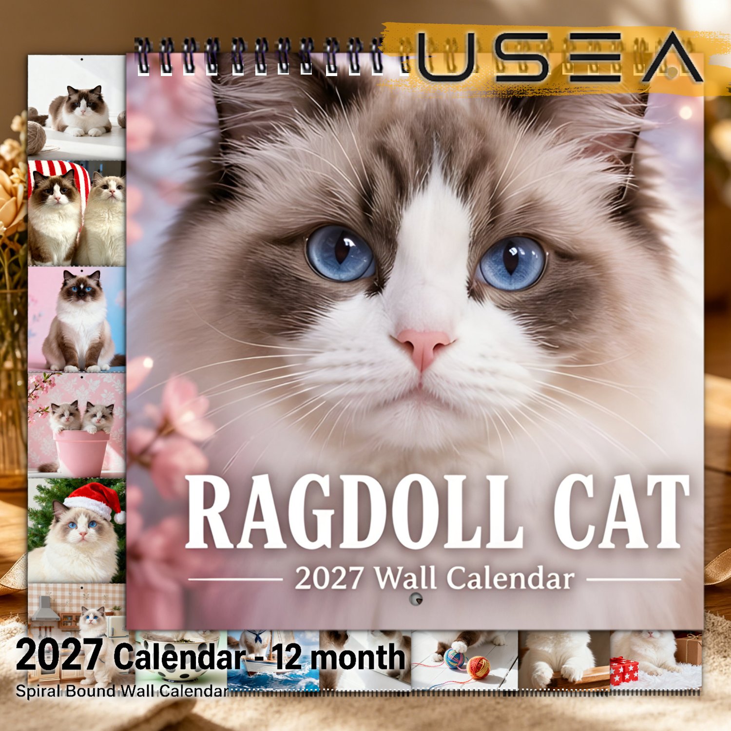TEMU 2027 Large Ragdoll Cat Wall Calendar Hanging Planner - Twin Wire Spiral Binding, 12-month Monthly Organizer With Large Blocks Suitable For