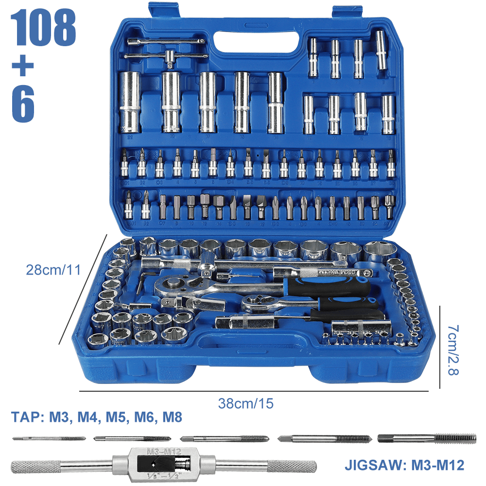 TEMU 114pcs Ratchet Socket Wrench Set High Hardness Rust-resistant Carbon Tool Kit Portable Hard Storage Box Tools For Car Repair Machinery