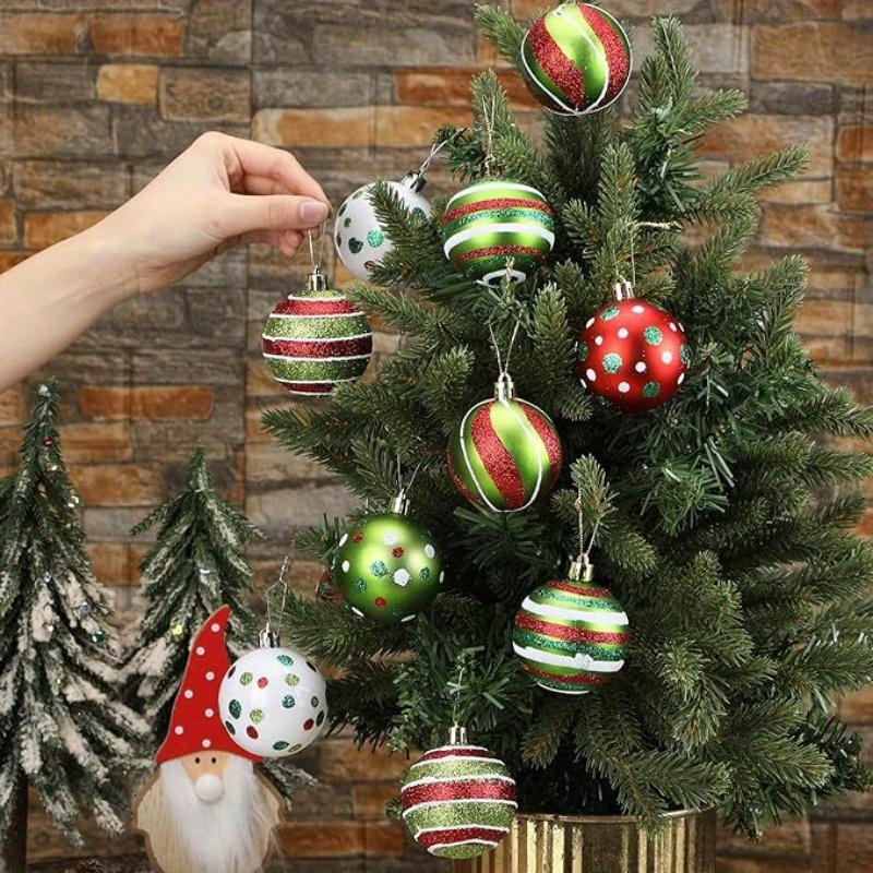 

6cm Hand- Christmas Balls, Red White Green Spotted, Plastic Ornaments For Indoor & Outdoor Christmas Tree Decor, Festive Pendant For Home & Kitchen, Holiday Shopping Mall Use