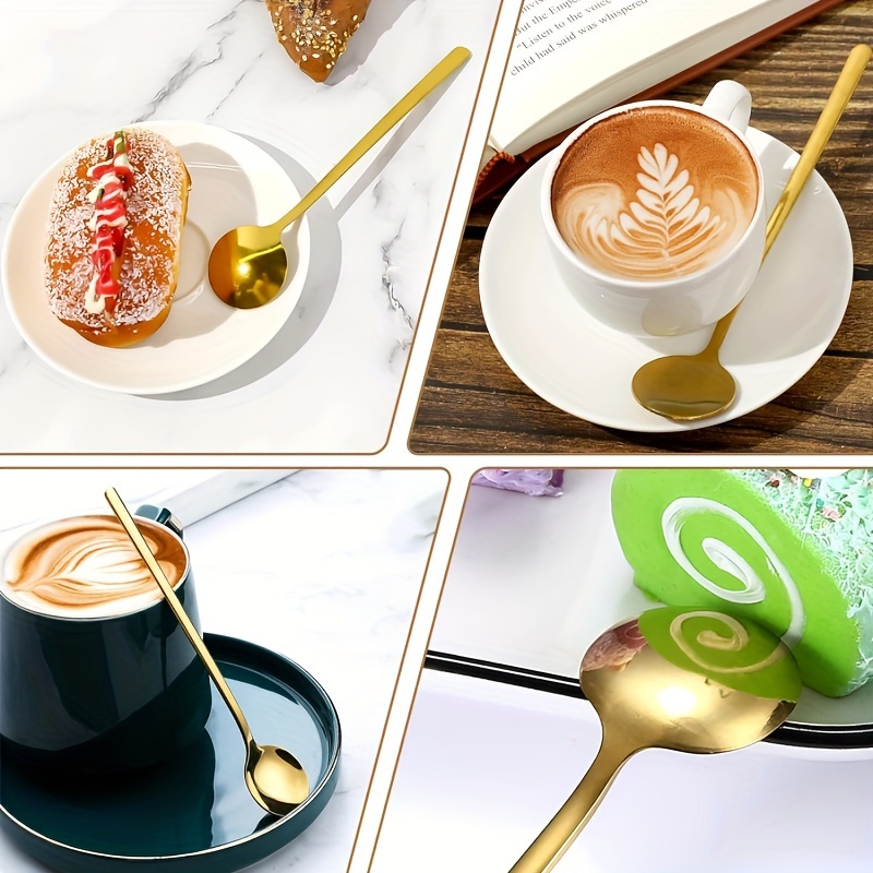 4pcs set of elegant golden long handle coffee dessert spoons   stainless steel   stirring   iced beverages ideal for home cafes restaurants coffee bar accessories details 2