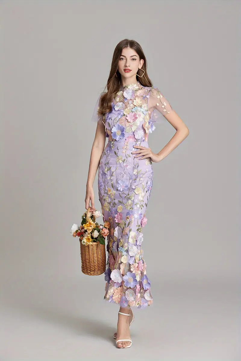 elegant heavy duty floral lace embroidered fitted mermaid long dress for women suitable for weddings and bridesmaid attire Product details 6