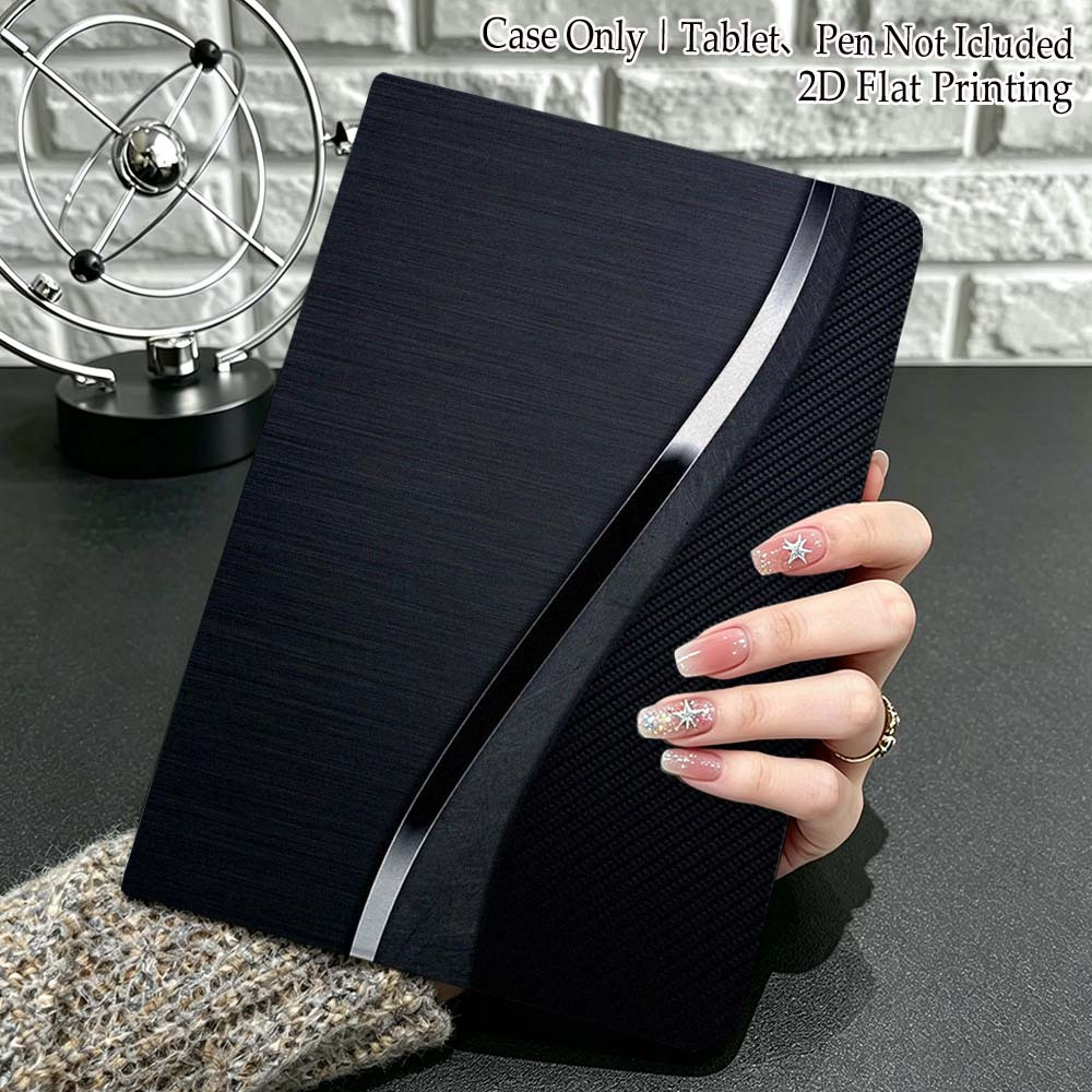TEMU 1pc Tablet Cover With Stand 2d Flat Printed Black Metal Curve Texture For For Galaxy Tab S11 S10 S6 A11 A9 A8 A7 8...5 11 Inch Lite Plus Auto