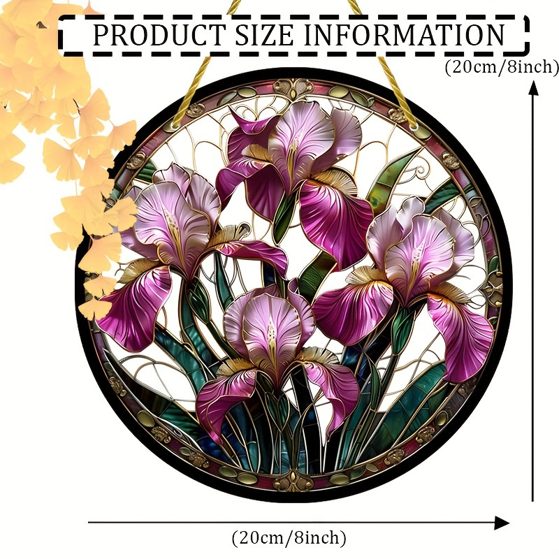 TEMU 2d Flat, 1pc 2d Flat Design, 8-inch Acrylic Material, Vibrant Flower Light Catcher - 8-inch × 12-inch Acrylic Stained Wall Decor, Floral Pattern