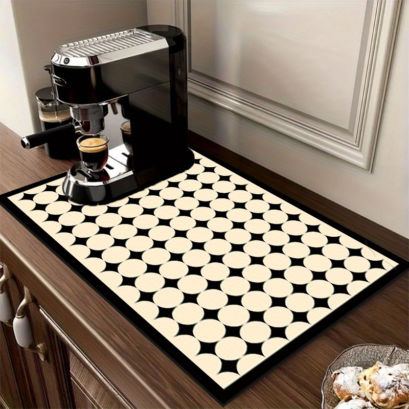 TEMU 1pc, Modern Geometric Pattern Absorbent Placemat, Printed With Multiple Circular Patterns, With Black Four-pointed Stars Separating Circles, For