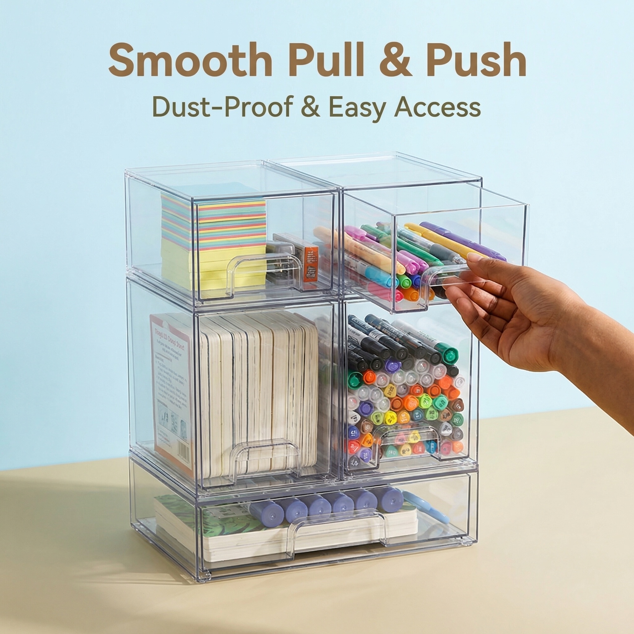 TEMU 2/5-pack Clear Stackable Plastic Storage Drawers, Small Acrylic Desk Drawer Organizer For Office Supplies, Desktop & Cabinet Home Organization