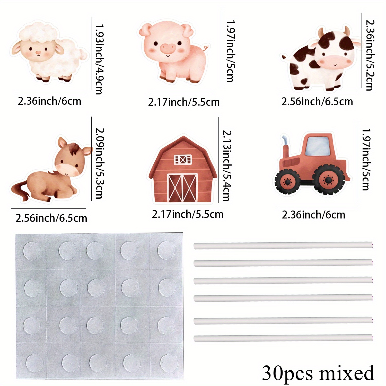 Image of 30pcs Mixed Cartoon Farm Animal Cupcake Toppers Cute Cow/ Sheep/ Pig Topper For Happy Birthday Party Diy Cupcake Decoration Supplies，halloween，christmas