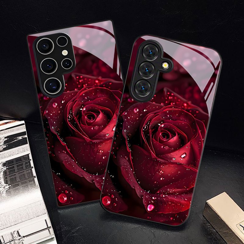 TEMU Phone Case: Rose Flower Print Wine Red Rose Pattern Phone Case, Suitable For Galaxy