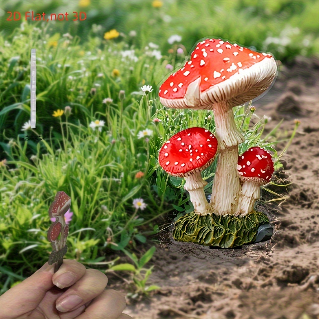 2d Flat, 2d Flat Bohemian Style Red Mushroom Decorative Sign, Suitable For Flower Pots And Gardening Decoration, Gift, 2d Flat