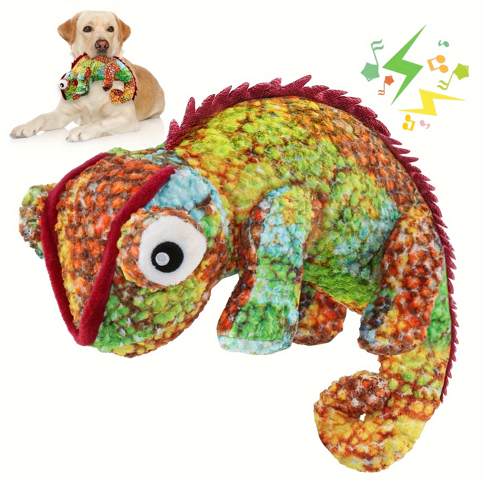 TEMU Squeaky Plush Chameleon Toy With Body & Chewing - Interactive Teething Chew Toy Suitable For Puppies, Soft Chewer For Breed Dogs