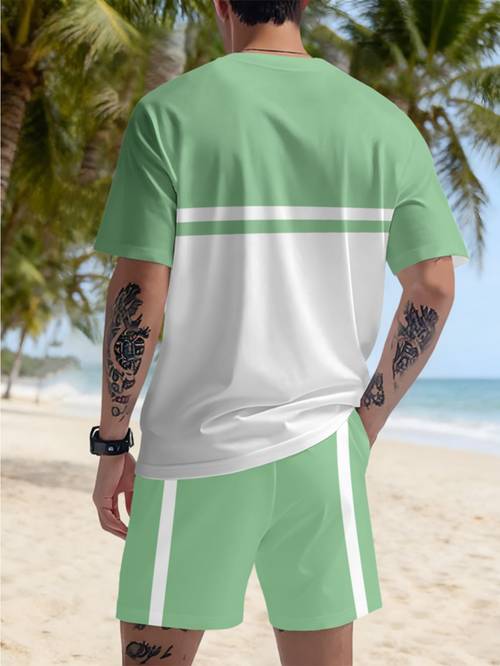 ensemble de sport décontracté, ensemble 2 pièces dété pour hommes, comprenant un short et un t-shirt à manches courtes , avec un motif et un logo