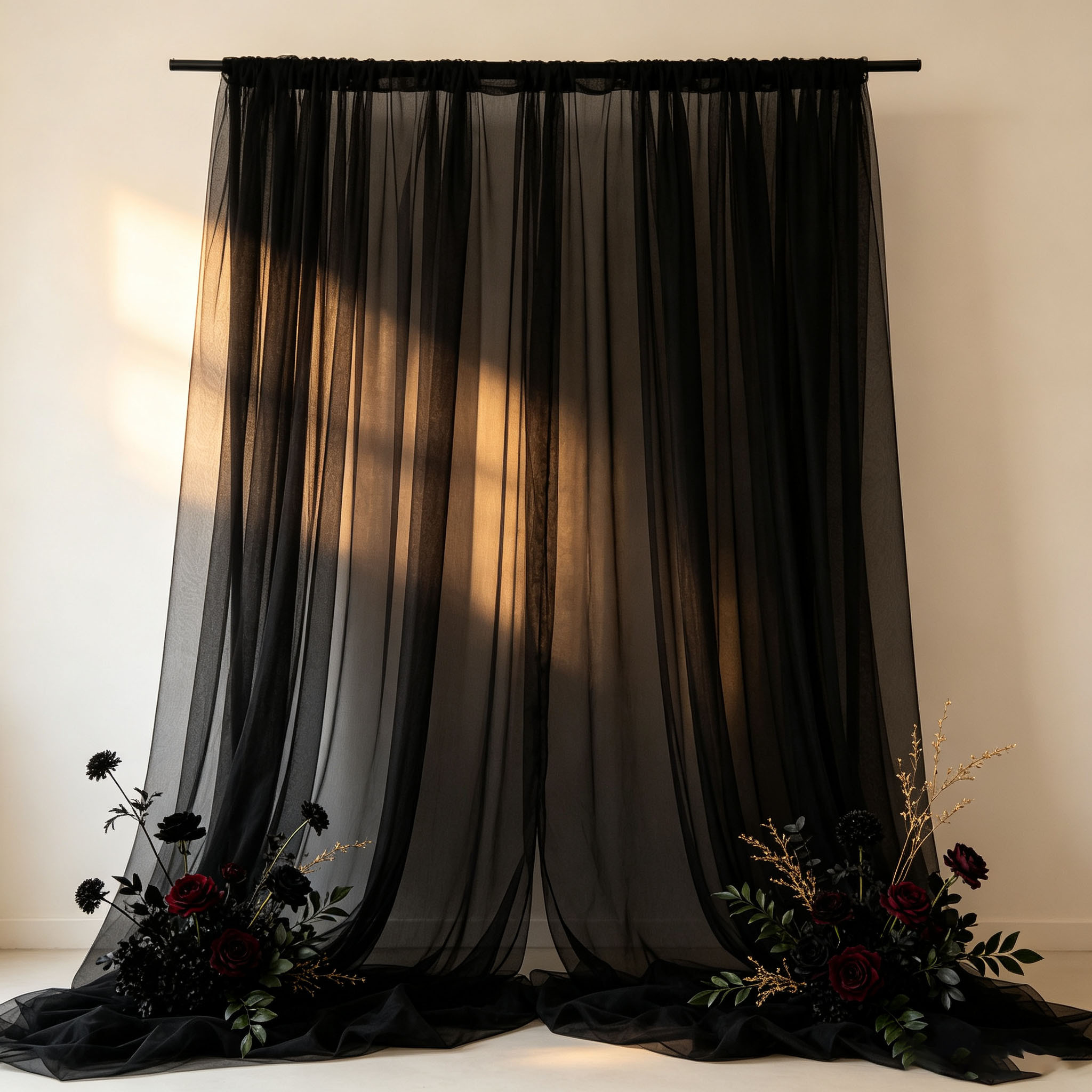TEMU Black Sheer Curtains, Ultra-long Gauze Transparent Drapes, 120 X 60 Inches, Suitable For Halloween. Christmas, Parties, Ventilation, Sun